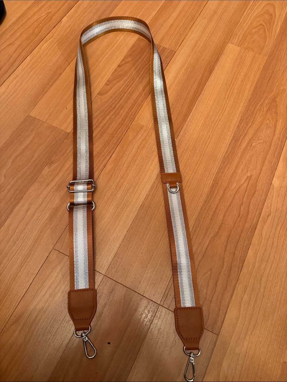 Source Unknown Brown and White Stripe Adjustable Bag Strap